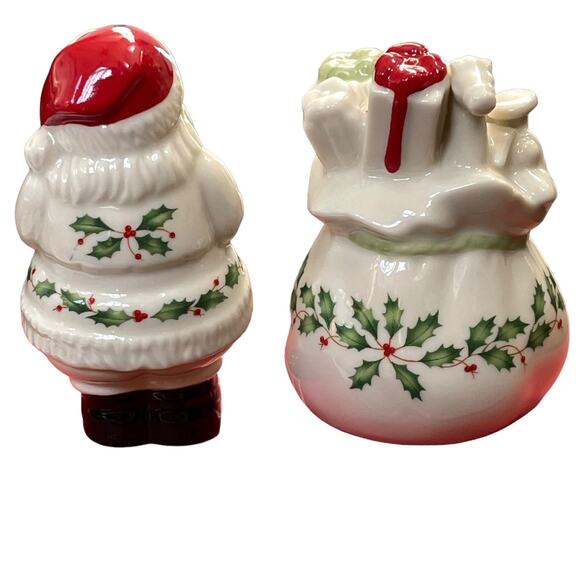 Lenox Holiday Christmas Salt & Pepper Shakers Santa & Toy Bag Checking It Twice - Picture 6 of 11